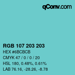 Color code: RGB 107 203 203 | qconv.com