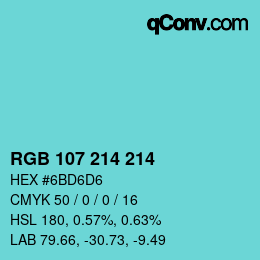 颜色代码: RGB 107 214 214 | qconv.com