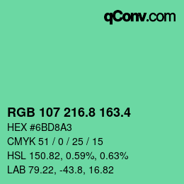 カラーコード: RGB 107 216.8 163.4 | qconv.com