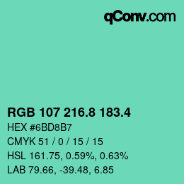 カラーコード: RGB 107 216.8 183.4 | qconv.com