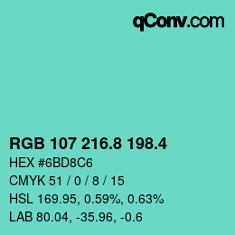 カラーコード: RGB 107 216.8 198.4 | qconv.com