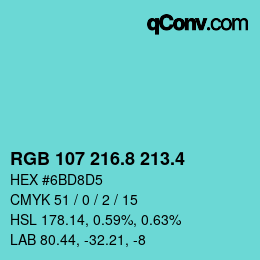 カラーコード: RGB 107 216.8 213.4 | qconv.com