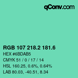 カラーコード: RGB 107 218.2 181.6 | qconv.com