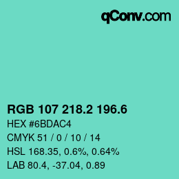 カラーコード: RGB 107 218.2 196.6 | qconv.com