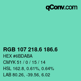 カラーコード: RGB 107 218.6 186.6 | qconv.com