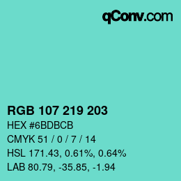 Color code: RGB 107 219 203 | qconv.com
