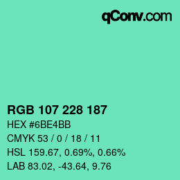 Farbcode: RGB 107 228 187 | qconv.com