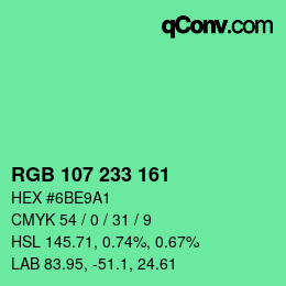 カラーコード: RGB 107 233 161 | qconv.com