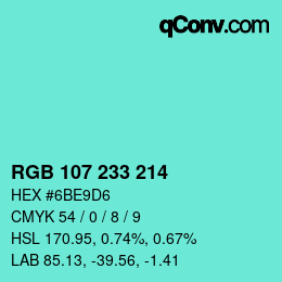 Color code: RGB 107 233 214 | qconv.com