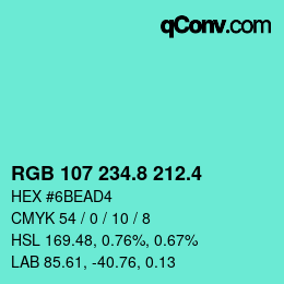カラーコード: RGB 107 234.8 212.4 | qconv.com