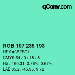颜色代码: RGB 107 235 193 | qconv.com