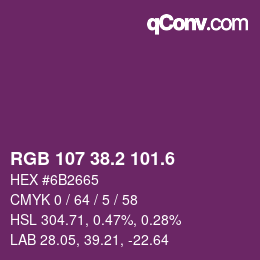 カラーコード: RGB 107 38.2 101.6 | qconv.com