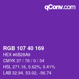Color code: RGB 107 40 169 | qconv.com