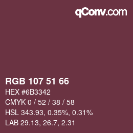 Color code: RGB 107 51 66 | qconv.com
