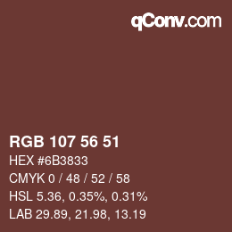Color code: RGB 107 56 51 | qconv.com