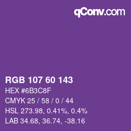 Color code: RGB 107 60 143 | qconv.com