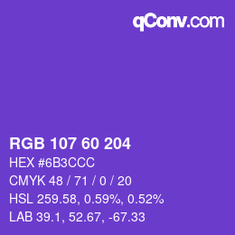 カラーコード: RGB 107 60 204 | qconv.com