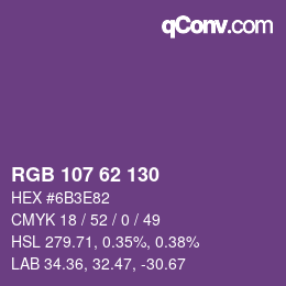 Color code: RGB 107 62 130 | qconv.com