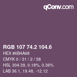 カラーコード: RGB 107 74.2 104.6 | qconv.com