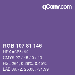Color code: RGB 107 81 146 | qconv.com
