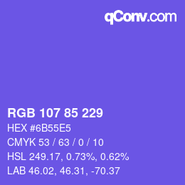 Color code: RGB 107 85 229 | qconv.com