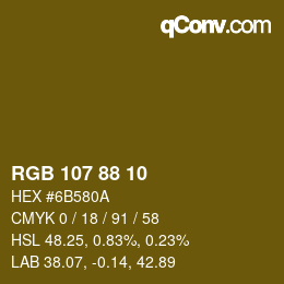 Color code: RGB 107 88 10 | qconv.com