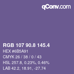 カラーコード: RGB 107 90.8 145.4 | qconv.com