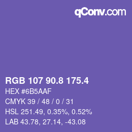 カラーコード: RGB 107 90.8 175.4 | qconv.com