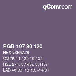 颜色代码: RGB 107 90 120 | qconv.com