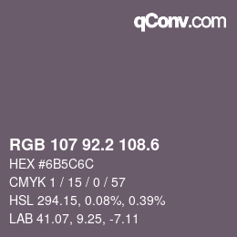 カラーコード: RGB 107 92.2 108.6 | qconv.com