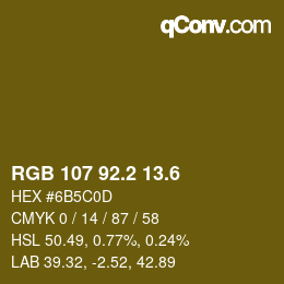カラーコード: RGB 107 92.2 13.6 | qconv.com