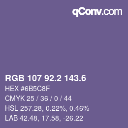 カラーコード: RGB 107 92.2 143.6 | qconv.com