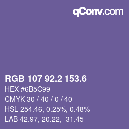カラーコード: RGB 107 92.2 153.6 | qconv.com