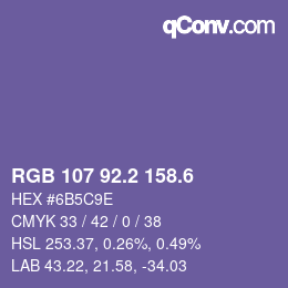 カラーコード: RGB 107 92.2 158.6 | qconv.com