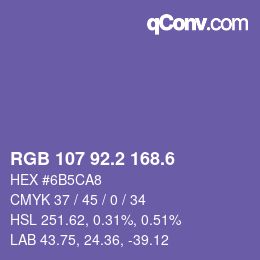 カラーコード: RGB 107 92.2 168.6 | qconv.com