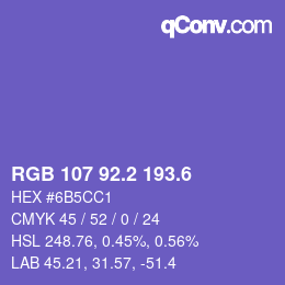 カラーコード: RGB 107 92.2 193.6 | qconv.com