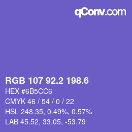 カラーコード: RGB 107 92.2 198.6 | qconv.com