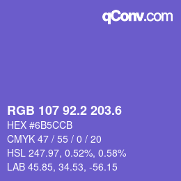 カラーコード: RGB 107 92.2 203.6 | qconv.com