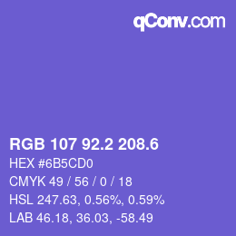 カラーコード: RGB 107 92.2 208.6 | qconv.com