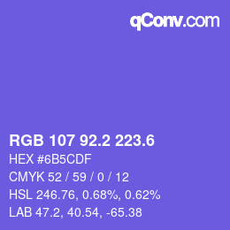 カラーコード: RGB 107 92.2 223.6 | qconv.com