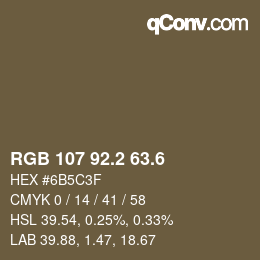 カラーコード: RGB 107 92.2 63.6 | qconv.com