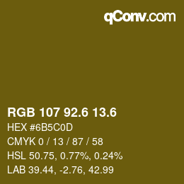 カラーコード: RGB 107 92.6 13.6 | qconv.com