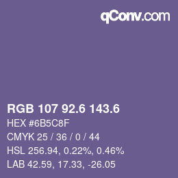 カラーコード: RGB 107 92.6 143.6 | qconv.com