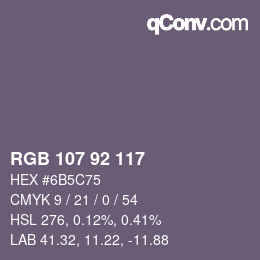 Color code: RGB 107 92 117 | qconv.com