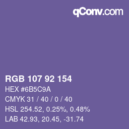 颜色代码: RGB 107 92 154 | qconv.com