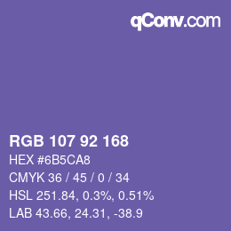 颜色代码: RGB 107 92 168 | qconv.com