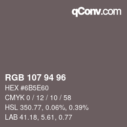 颜色代码: RGB 107 94 96 | qconv.com
