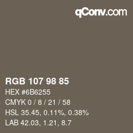 カラーコード: RGB 107 98 85 | qconv.com