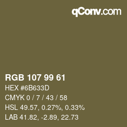 Farbcode: RGB 107 99 61 | qconv.com