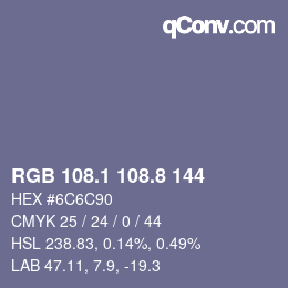 Farbcode: RGB 108.1 108.8 144 | qconv.com